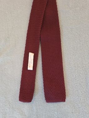 Selected Homme Men's Square-Tip Knit Burgundy Wool Tie (2.4")